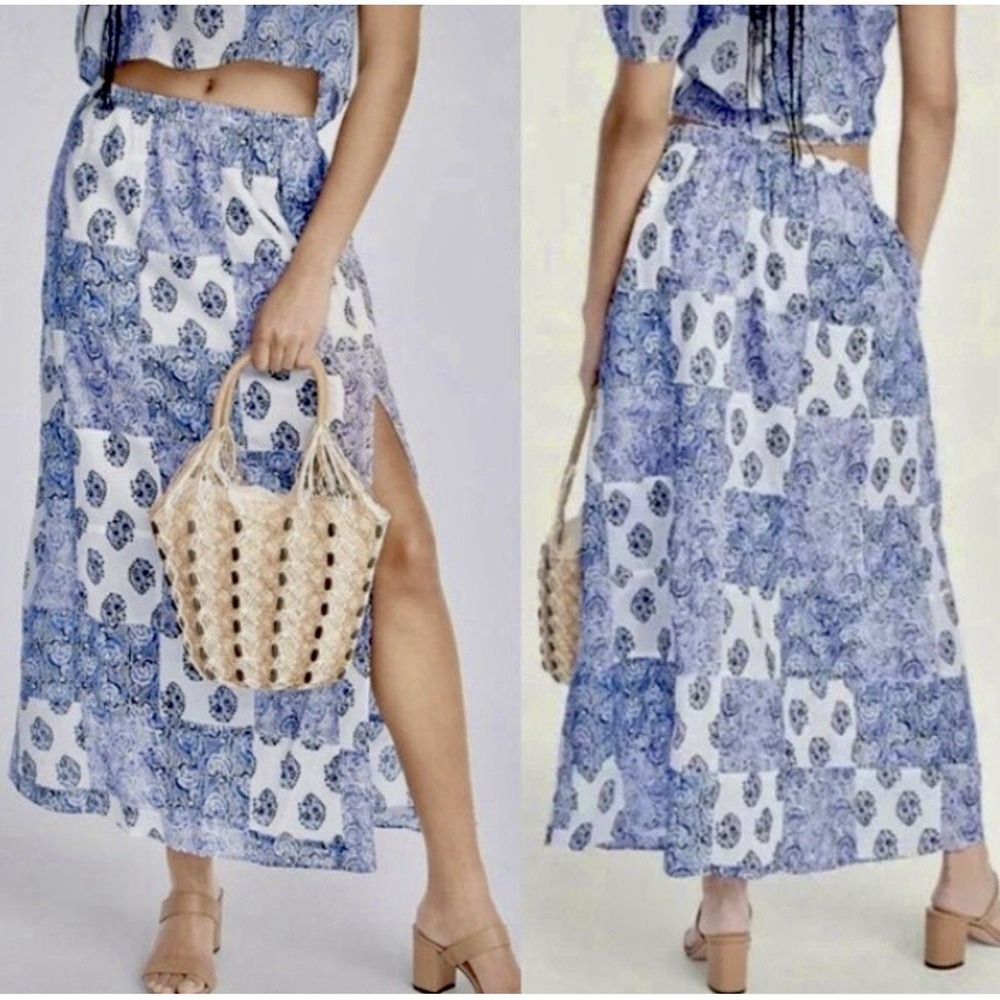 J. Crew Patchwork Side Slit Pull On Cotton Maxi S… - image 1